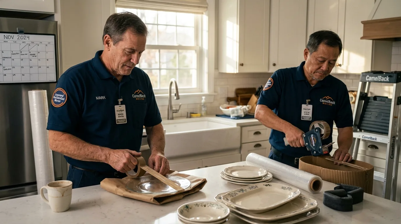 Professional crew packing kitchen dishware in Brownsboro, TX